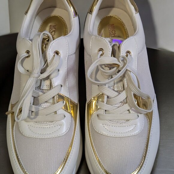 Michael Kors Georgie Trainers, White & Gold, Women's Size 7.5, Logo - Picture 5 of 7